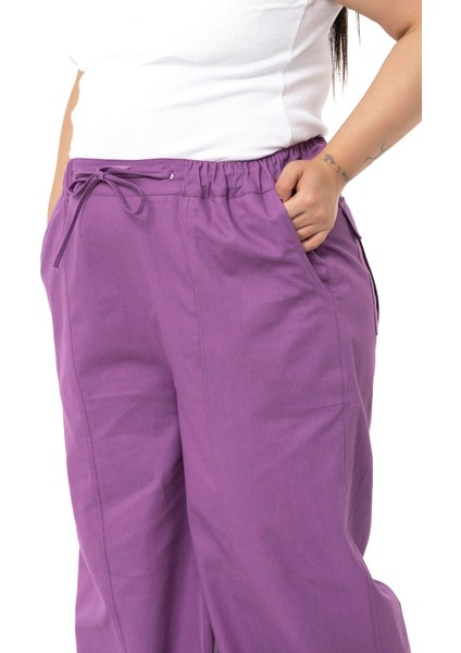 Büyük Beden Geniş Paça Gabardin Mor Pantolon fırsatları