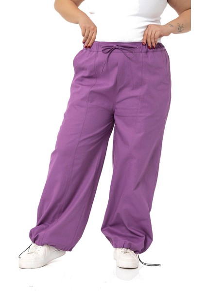 Büyük Beden Geniş Paça Gabardin Mor Pantolon indirimleri