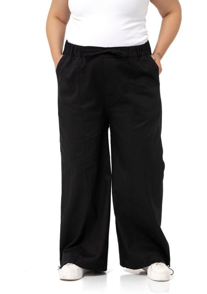 Büyük Beden Geniş Paça Gabardin Siyah Pantolon