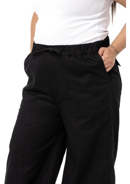 Büyük Beden Geniş Paça Gabardin Siyah Pantolon fırsatları