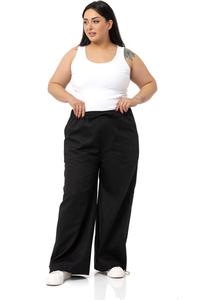 Büyük Beden Geniş Paça Gabardin Siyah Pantolon indirimleri