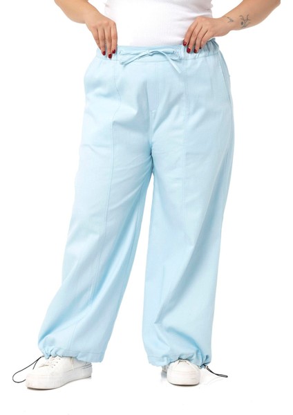 Büyük Beden Geniş Paça Gabardin Bebe Mavi Pantolon