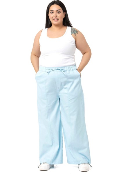 Büyük Beden Geniş Paça Gabardin Bebe Mavi Pantolon fiyatları