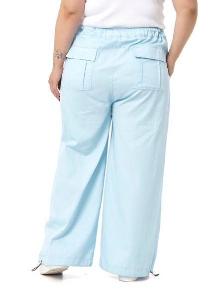 Büyük Beden Geniş Paça Gabardin Bebe Mavi Pantolon modelleri