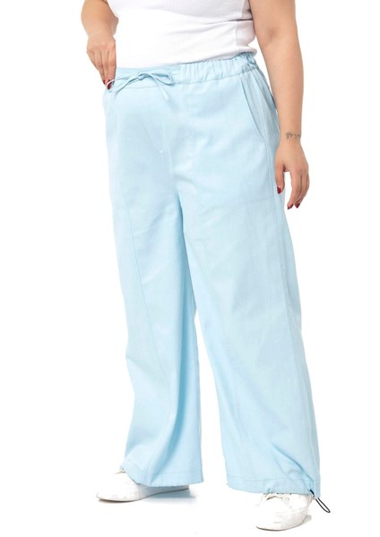 Büyük Beden Geniş Paça Gabardin Bebe Mavi Pantolon fırsatları