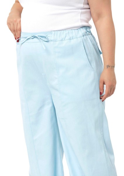 Büyük Beden Geniş Paça Gabardin Bebe Mavi Pantolon indirimleri