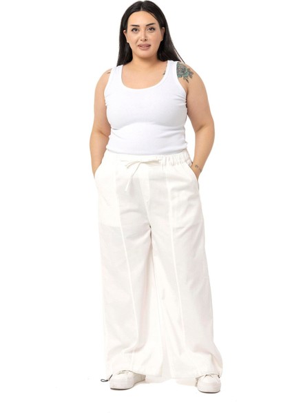 Büyük Beden Geniş Paça Gabardin Beyaz Pantolon fiyatları