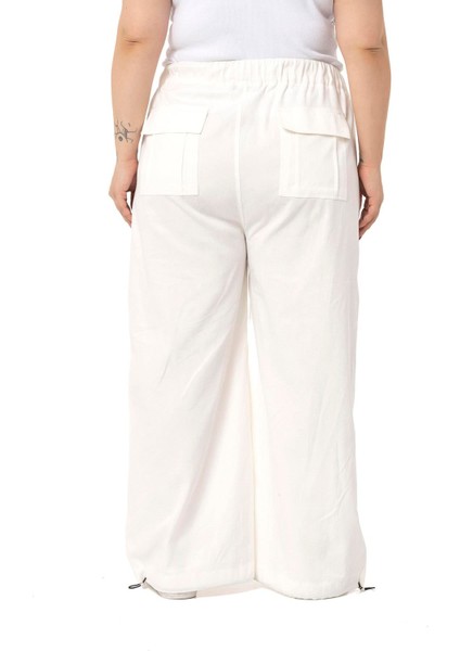 Büyük Beden Geniş Paça Gabardin Beyaz Pantolon modelleri