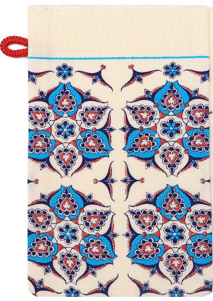 Turkuaz Kırmızı Baskılı Anadolu Desen Kese