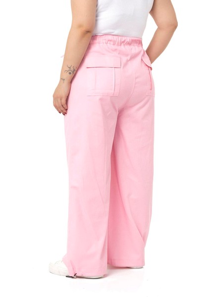Büyük Beden Geniş Paça Gabardin Pembe Pantolon modelleri