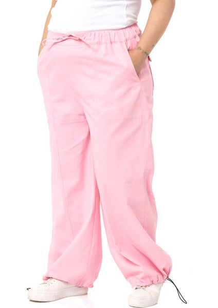 Büyük Beden Geniş Paça Gabardin Pembe Pantolon fırsatları