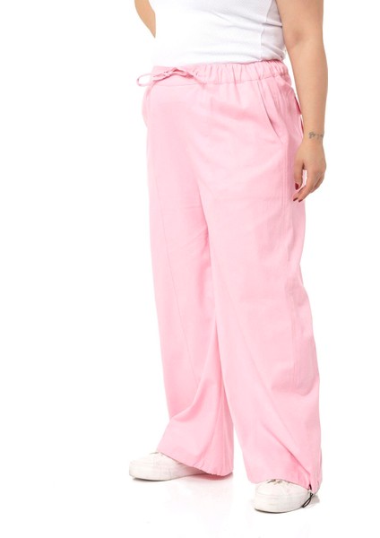 Büyük Beden Geniş Paça Gabardin Pembe Pantolon indirimleri