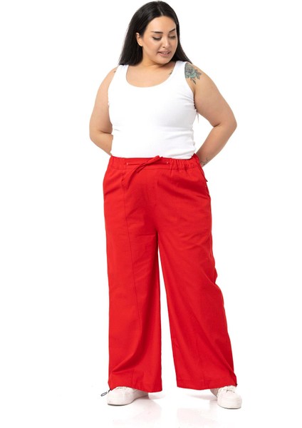 Büyük Beden Geniş Paça Gabardin Kırmızı Pantolon fiyatları