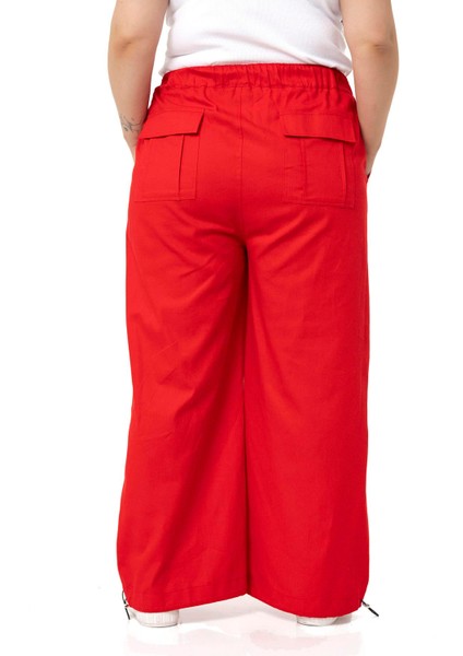 Büyük Beden Geniş Paça Gabardin Kırmızı Pantolon modelleri