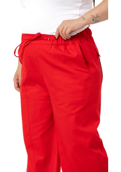 Büyük Beden Geniş Paça Gabardin Kırmızı Pantolon fırsatları