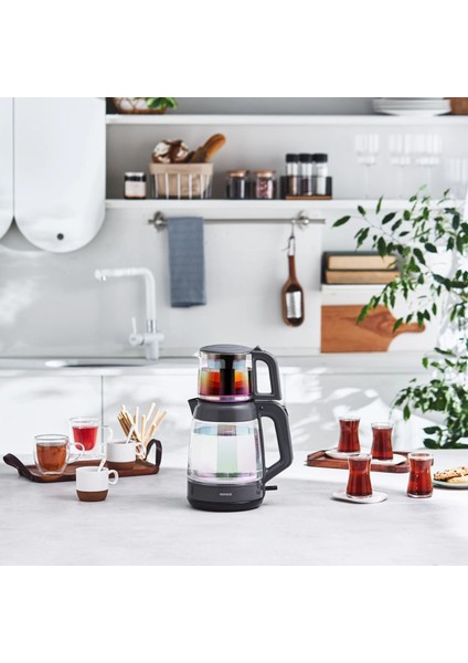 Yeni Seri 2 in 1 Glass Tea XL Aile Boyu (35 Bardak) Cam Su Isıtıcı ve Çay Makinesi