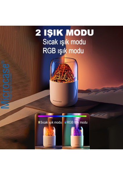 Mini 2 Renk Modlu 300 ml USB Girişli Ultra Sessiz Yanardağ Tasarım Hava Nemlendirici AL4212