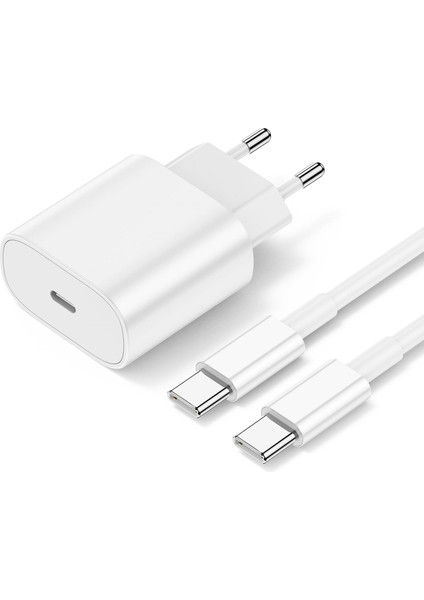 Apple İphone 15 - 15 Pro - 15 Pro Max - 15 Plus Yeni Nesil Type-C to Type-C 20W Hızlı Şarj Aleti Seti Kablo ve Adaptör İki Uç Type-C