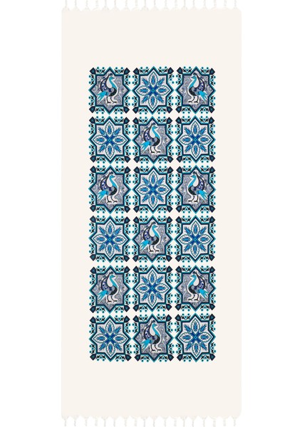 Turkuaz Mavi Baskılı Tavuskuşu Desen Peştemal
