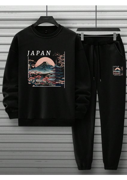 Erkek Siyah Scenery Baskılı Günlük Eşofman Takımı modelleri