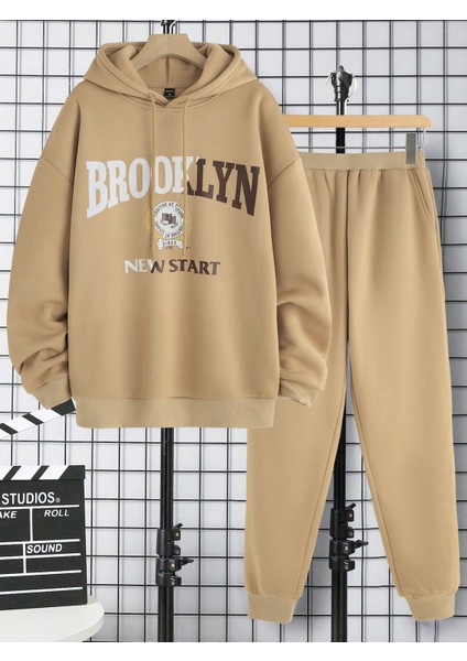 Erkek Bej Baskılı Sweatshirt Sweatshirt Eşofman Takımı 3s Sold Separately