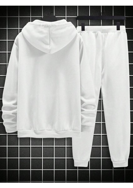 Erkek Beyaz Geometric Model Sweatshirt Sweatsuit Eşofman Takımı fiyatları