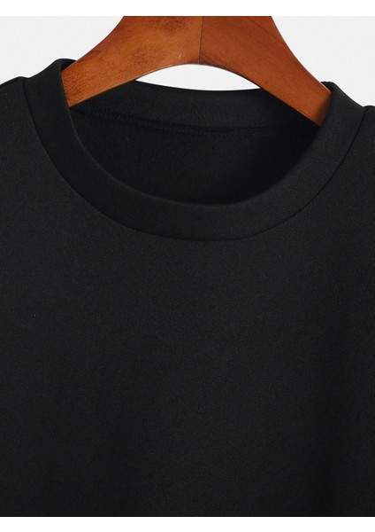 Erkek Siyah Baskılı Bisiklet Yaka Sweatshirt Jogger Eşofman fırsatları