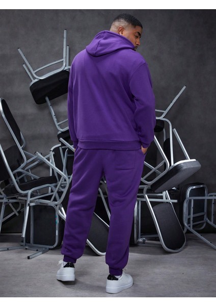 Erkek Mor Plus Yazılı Baskılı Sweatshirt Sweatshirt Eşofman Takımı fiyatları