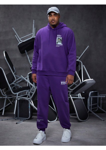 Erkek Mor Plus Yazılı Baskılı Sweatshirt Sweatshirt Eşofman Takımı fırsatları