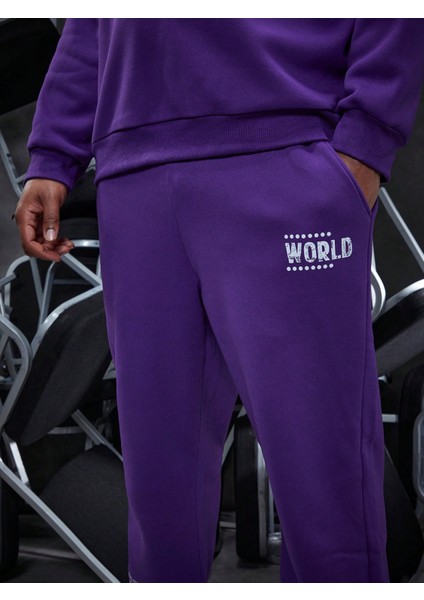 Erkek Mor Plus Yazılı Baskılı Sweatshirt Sweatshirt Eşofman Takımı indirimleri