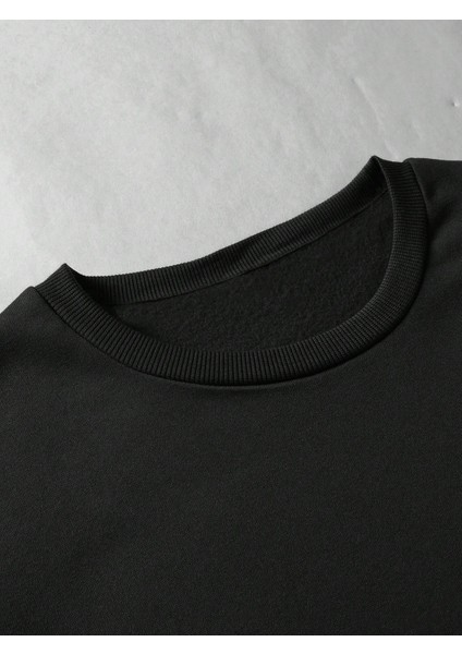 Erkek Siyah Baskılı Bisiklet Yaka Sweatshirt Eşofman Takımı fırsatları