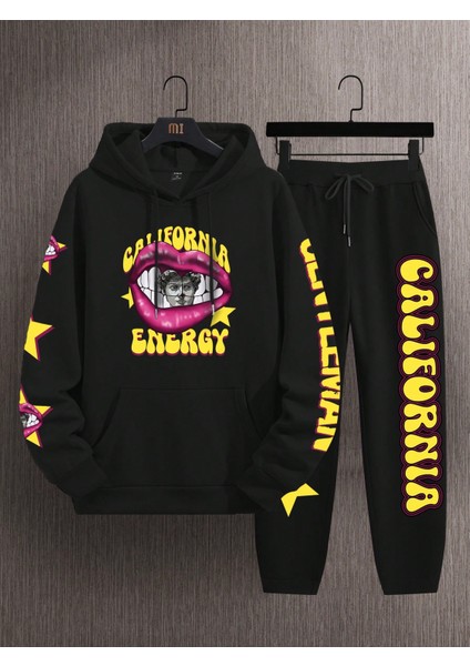 Erkek Siyah Eşofman Takımı Lip Star Baskılı Eşofman Takımı fiyatları
