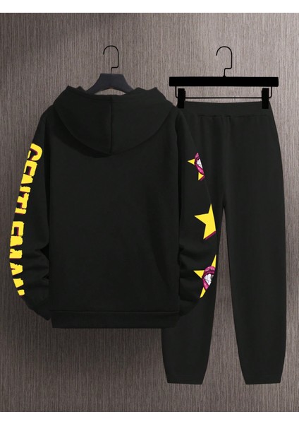 Erkek Siyah Eşofman Takımı Lip Star Baskılı Eşofman Takımı modelleri