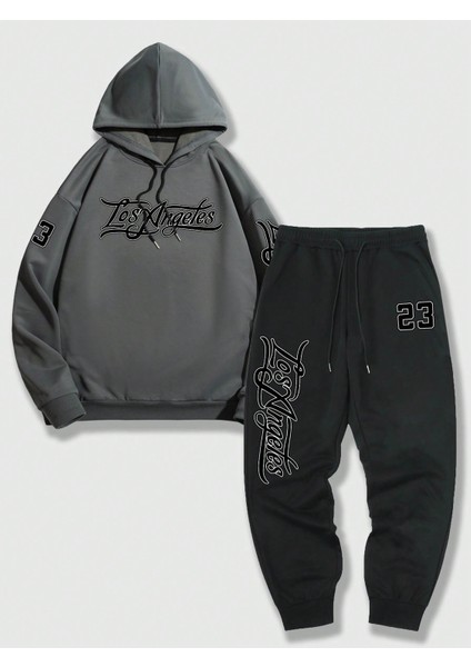 Erkek Antrasit Gri Prep Eşofman Takımı Sweatshirt Eşofman Outfit