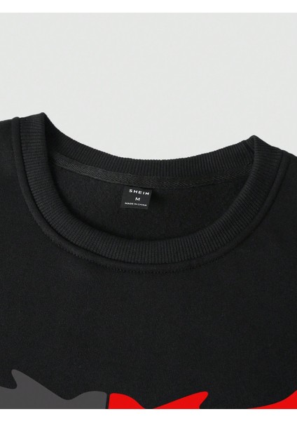 Erkek Siyah Baskılı Long Uzun Kollu Sweatshirt Eşofman Takımı Takımı indirimleri