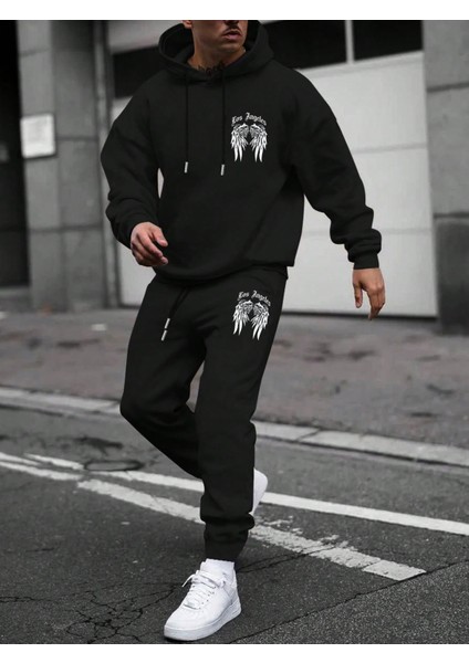 Erkek Siyah Baskılı Takımı