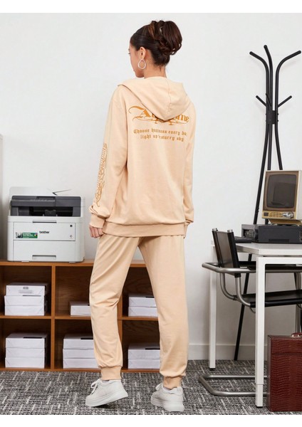 Erkek Bej Unisex Örme Kumaş Günlük Sweatsuit Sweatshirt Eşofman Takımı fiyatları