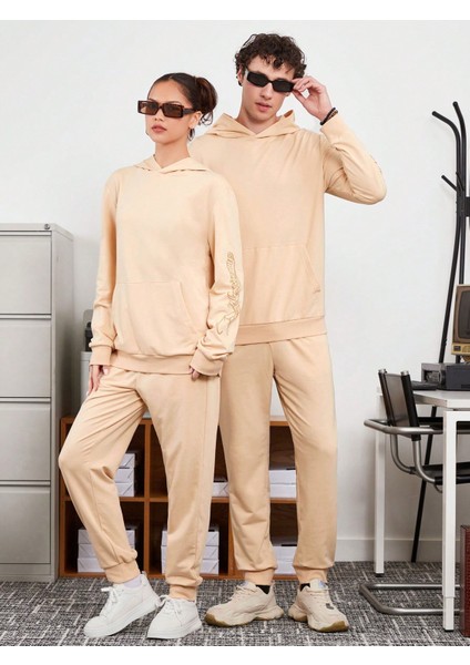 Erkek Bej Unisex Örme Kumaş Günlük Sweatsuit Sweatshirt Eşofman Takımı modelleri