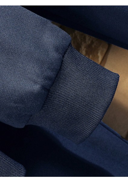 Erkek Indigo Mavi Fit Kalın Bisiklet Yaka Baskılı Sweatshirt Jogger Eşofman modelleri