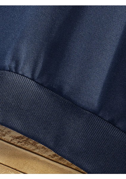 Erkek Indigo Mavi Fit Kalın Bisiklet Yaka Baskılı Sweatshirt Jogger Eşofman fırsatları