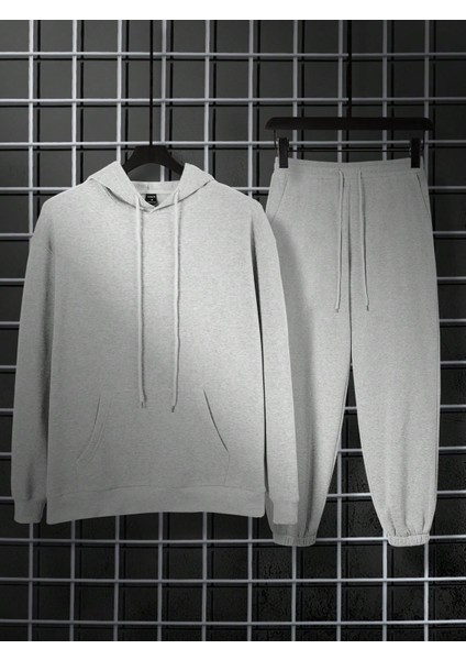 Erkek Gri Simple Front Pocket Sweatshirt Sweatshirt Eşofman Takımı Takımı modelleri