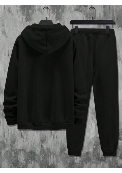 Erkek Siyah Baskılı Sweatshirt Sweatshirt Jogger Eşofman Outfits Kalın fiyatları