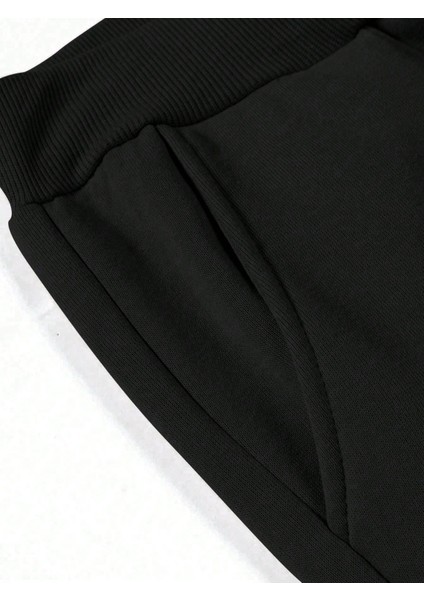 Erkek Siyah Baskılı Sweatshirt Sweatshirt Jogger Eşofman Outfits Kalın fırsatları