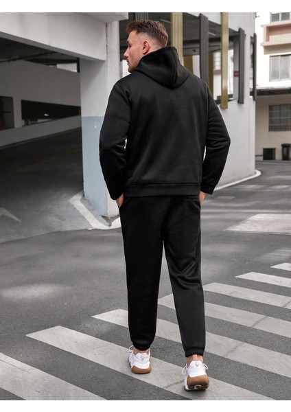 Erkek Siyah Plus Geometric Baskılı Sweatshirt Sweatshirt Joggers fiyatları