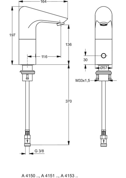 A4153AA Ceraplus Sensörlü Lavabo Bataryası Elektrikli Tek Su Girişli