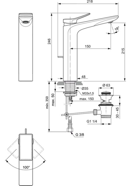 BC757A2 Conca Yüksek Lavabo Bataryası 5l/dk Fırçalanmış Altın Sifon Kumandalı