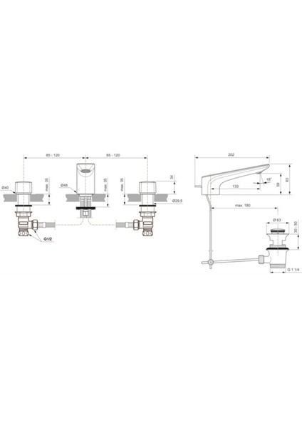 BC759AA Conca 3 Delikli Lavabo Bataryası 5l/dk Krom Sifon Kumandalı