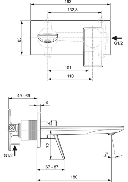 A7371A2 Conca Ankastre Lavabo Bataryası Kıt2 Fırçalanmış Altın