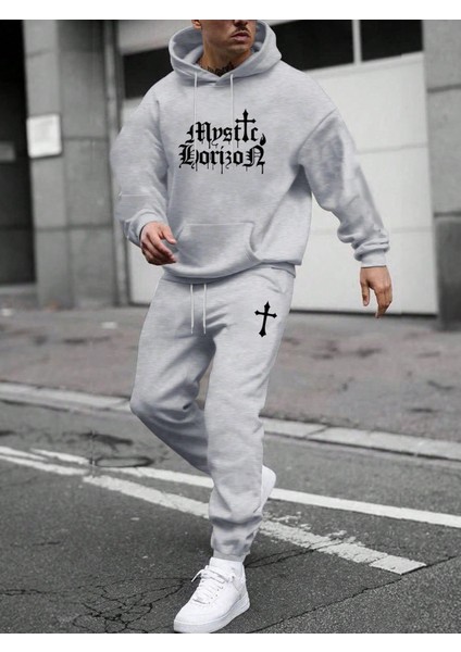 Erkek Gri Baskılı Eşofman Takımı