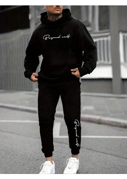 Erkek Siyah Baskılı Eşofman